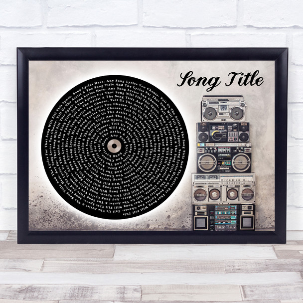 Vinyl Record & Boom Box Any Song Lyric Personalised Music Wall Art Print