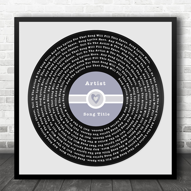 Square Blue Heart Vinyl Record Label Any Song Lyric Personalised Music Art Print