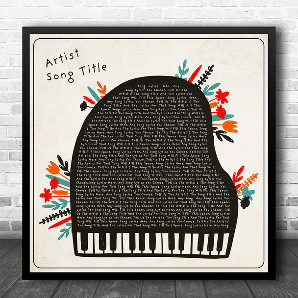 Floral Piano Square Any Song Lyric Personalised Music Wall Art Print