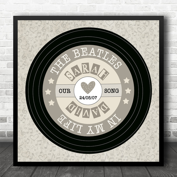 Script Square Vinyl Record Any Song Personalised Square Music Song Lyric Wall Art Print