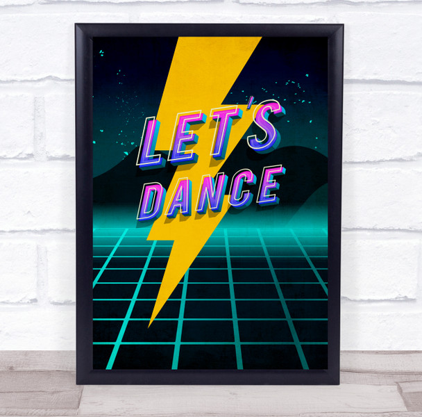 Let's Dance David Bowie Uv Words Retro Lightening Bolt Music Song Lyric Wall Art Print