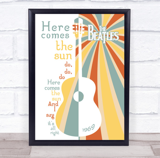 The Beatles Here Comes The Sun Hippie Burst Guitar Music Song Lyric Wall Art Print