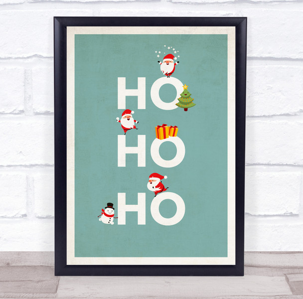 Santa Figures Teal Christmas Ho Ho Ho Wall Art Print