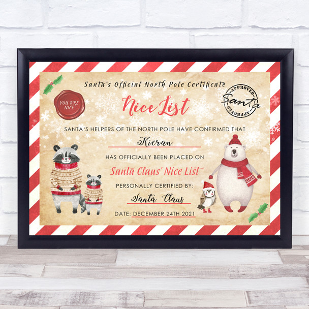 Christmas Santa's Nice List Polar Bears North Pole Personalised Certificate