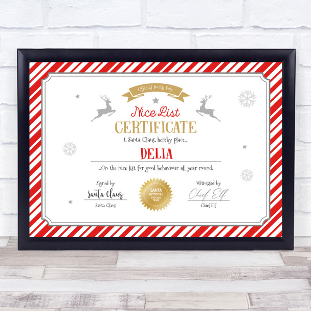 Christmas Nice List Fun White and Red Personalised Certificate Award Print