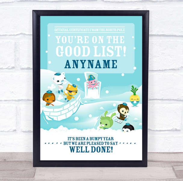 Octonauts Christmas Good List Personalised Certificate Award Print