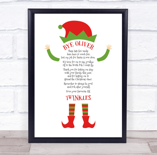 Bye Elf Christmas Letter Certificate Award Print