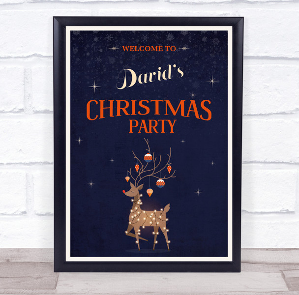 Personalised Welcome To Christmas Party Reindeer Christmas Event Sign Print