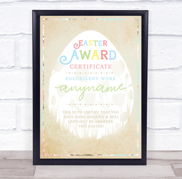 Easter Egg & Floral Gold Craft Eggcellent Work Personalised Certificate Award