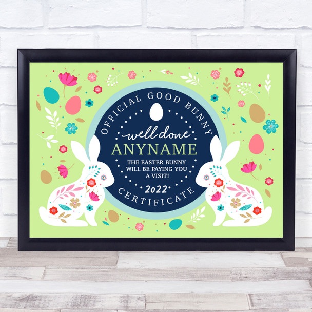 Sage Blue Easter Bunny Good List Certification Personalised Certificate Award
