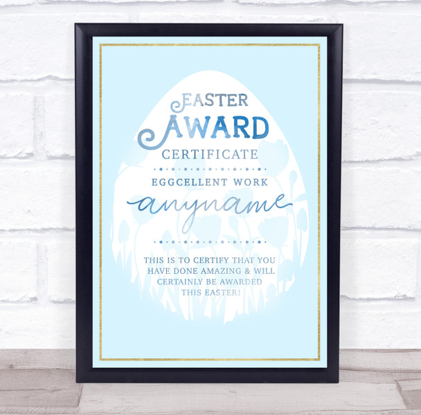 Easter Egg and Floral Light Blue Eggcellent Work Blue Personalised Certificate