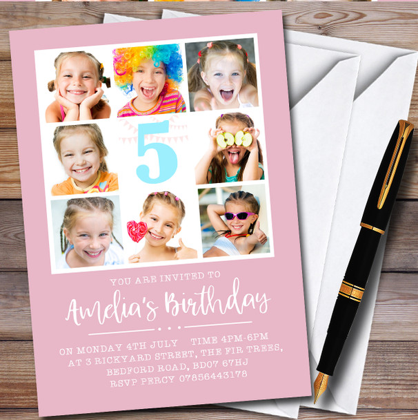 8 Photo & Any Age Pink Personalised Children's Kids Birthday Party Invitations