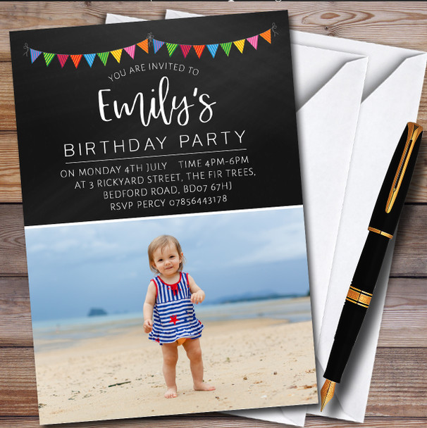 Colourful Bunting Celebration Photo Children's Birthday Party Invitations