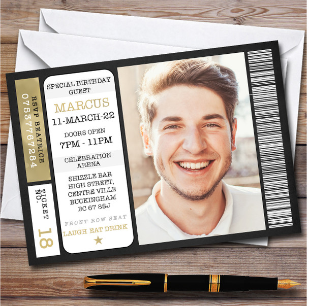 Photo Concert Gig Ticket Black Personalised Birthday Party Invitations