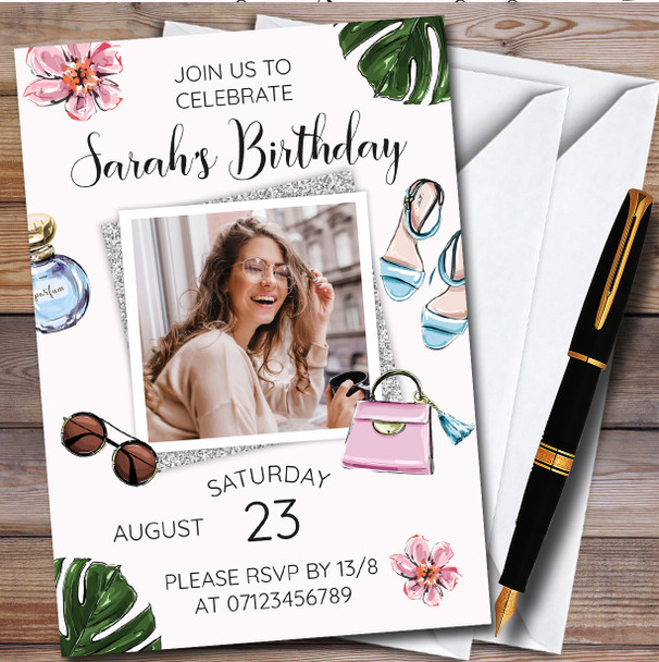 Modern Female Photo Personalised Birthday Party Invitations
