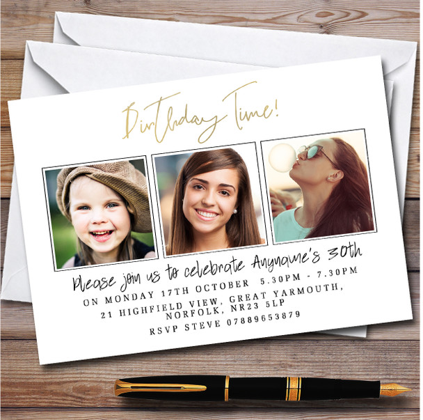 3 Photos Simplistic Personalised Birthday Party Invitations