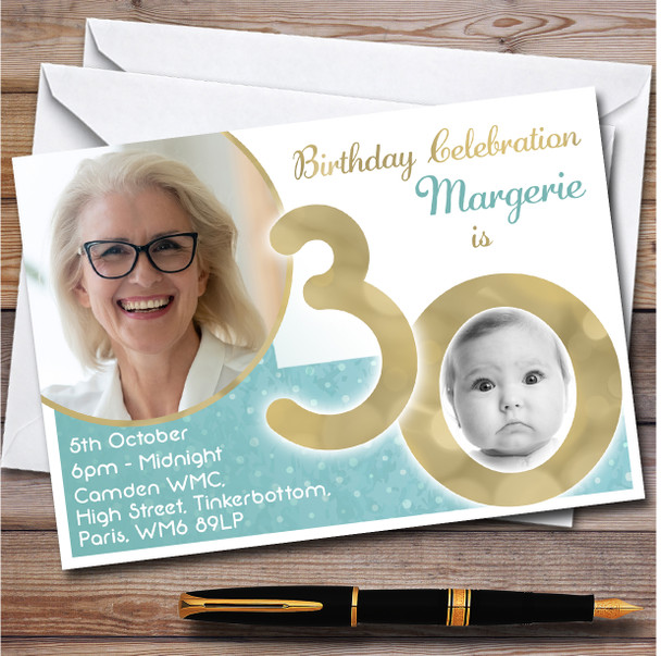 Photo 30 Young & Older Vintage Teal 30Th Personalised Birthday Party Invitations