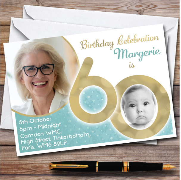Photo 60 Young & Older Vintage Teal 60Th Personalised Birthday Party Invitations