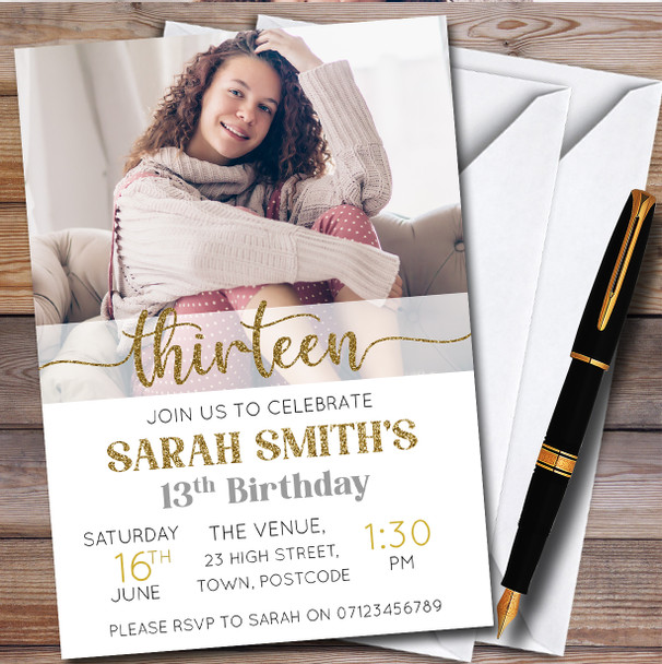 Minimal Photo 13th Thirteen Personalised Birthday Party Invitations