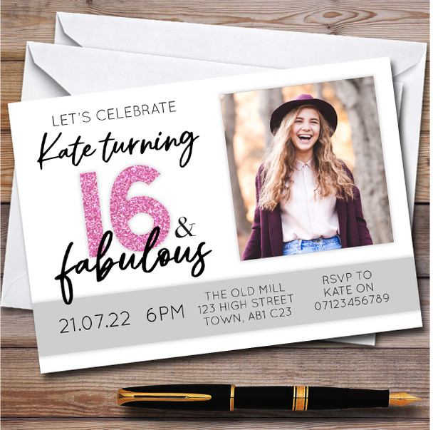 16 And Fabulous Photo 16th Personalised Birthday Party Invitations