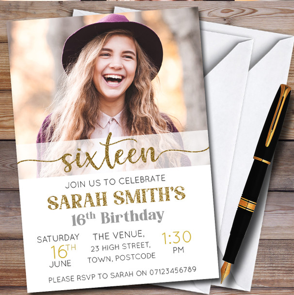 Minimal Photo 16Th Sixteen Personalised Birthday Party Invitations