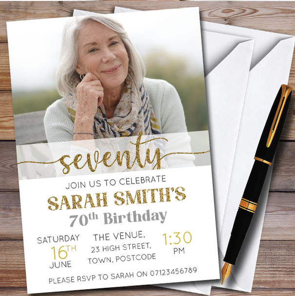 Minimal Photo 70Th Seventy Personalised Birthday Party Invitations