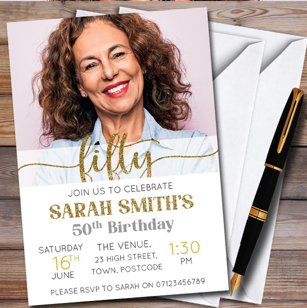 Minimal Photo 50Th Fifty Personalised Birthday Party Invitations