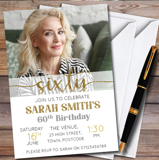 Minimal Photo 60Th Sixty Personalised Birthday Party Invitations