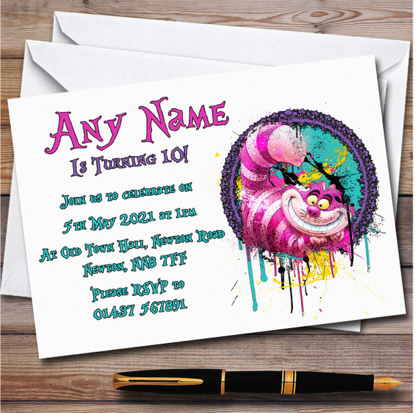 Cheshire Cat Alice In Wonderland Circle Splatter Drip Children's Party Invitations