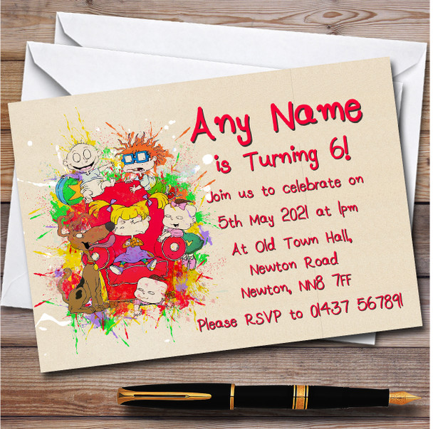 Tommy Pickles Watercolour Splatter Rugrats Children's Birthday Party Invitations
