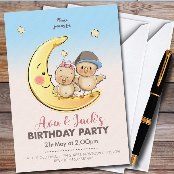 Cute Ducklings Boy Girl Twins Personalised Children's Birthday Party Invitations