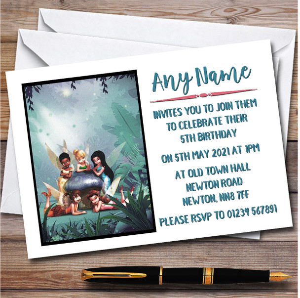 Tinker Bell And Fairies Retro Personalised Children's Birthday Party Invitations