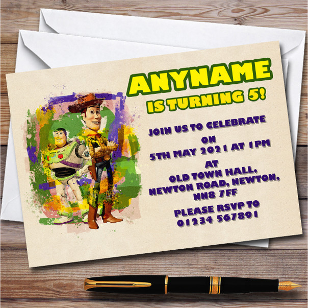 Toy Story Vintage Watercolour Personalised Children's Birthday Party Invitations