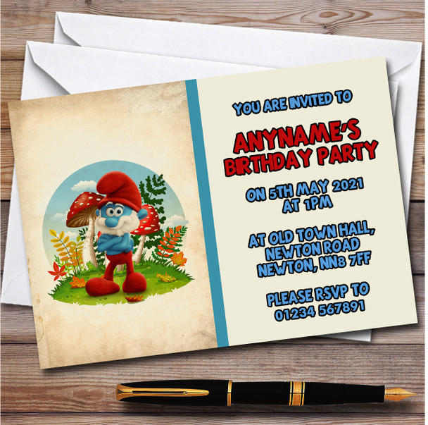 Vintage Papa Smurf The Smurfs Personalised Children's Birthday Party Invitations