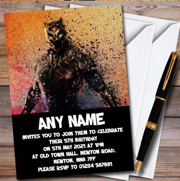 Black Panther Bright Splatter Personalised Children's Birthday Party Invitations