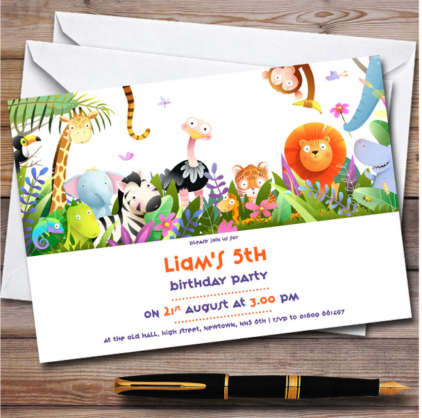 Jungle Animals Landscape Personalised Children's Kids Birthday Party Invitations