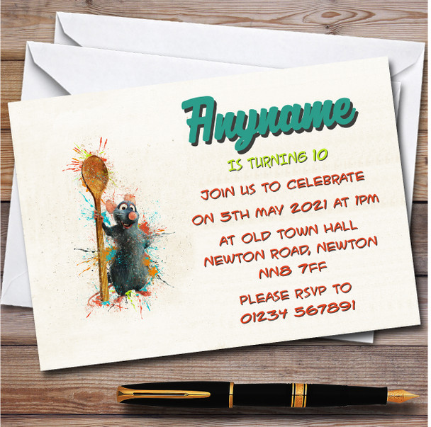 Ratatouille Rat Splatter Personalised Children's Kids Birthday Party Invitations