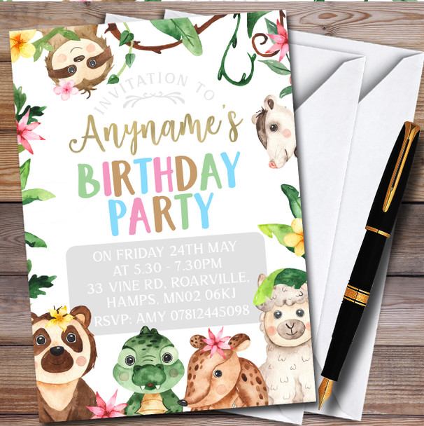 Jungle Baby Animals Portrait Personalised Children's Birthday Party Invitations