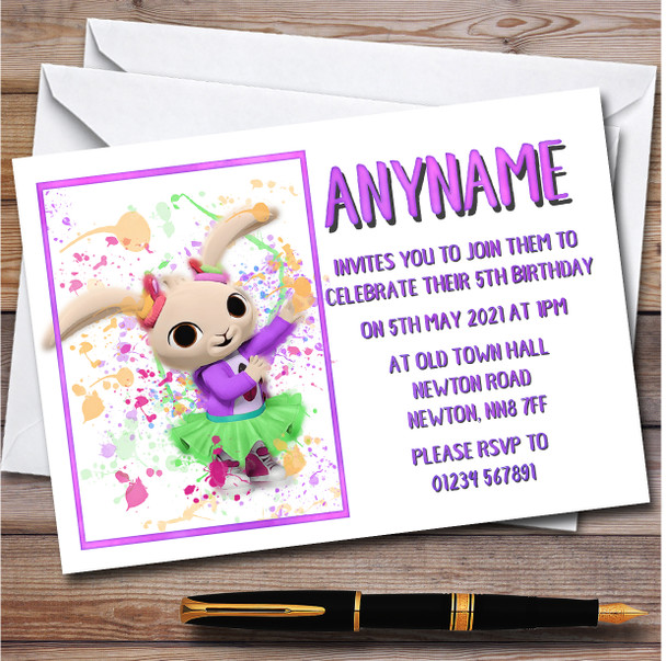 Bing Bunny Coco Splatter Art Personalised Children's Birthday Party Invitations