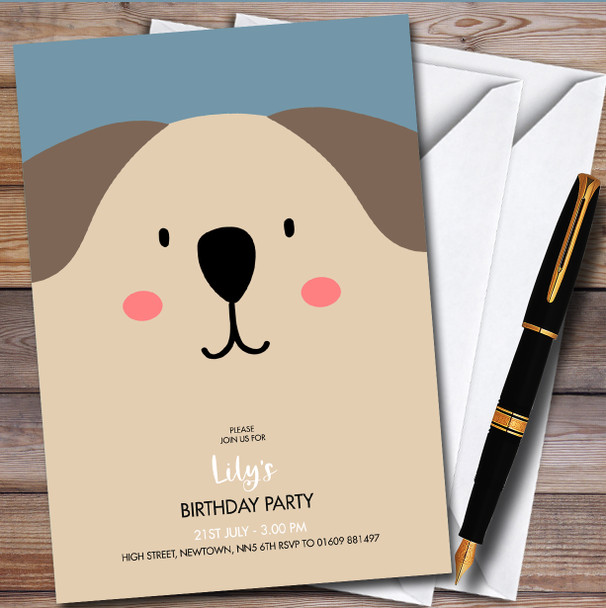 Modern Minimal Dog Face Personalised Children's Kids Birthday Party Invitations
