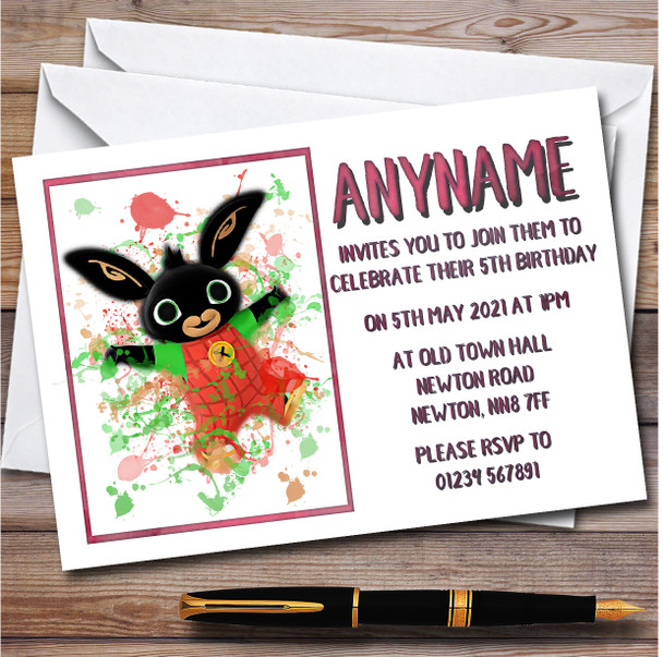 Bing Bunny Splatter Art Personalised Children's Kids Birthday Party Invitations