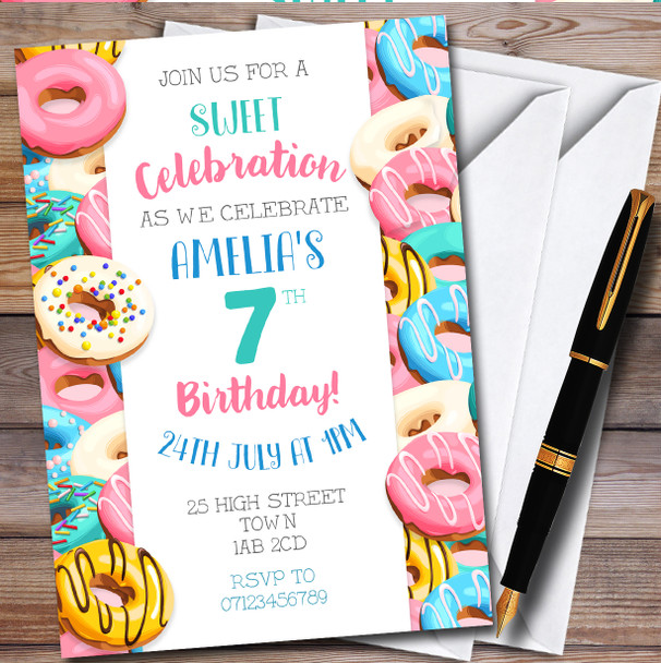 Doughnut Sweet Cakes Donuts Personalised Children's Birthday Party Invitations