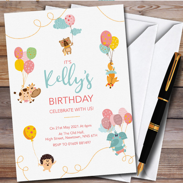 Cute Balloon Animals Simple Personalised Children's Birthday Party Invitations