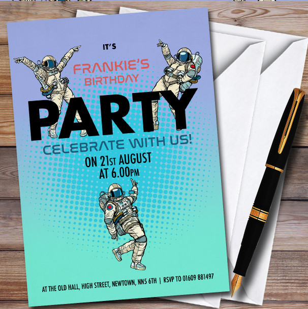 Astronauts Comic Style Personalised Children's Kids Birthday Party Invitations
