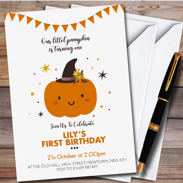 Cute Little Pumpkin Orange Personalised Children's Birthday Party Invitations