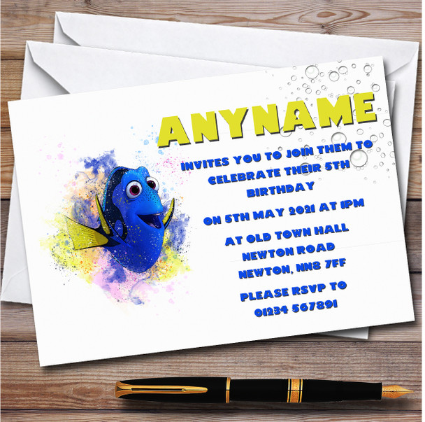 Dory Finding Nemo Splatter Personalised Children's Birthday Party Invitations
