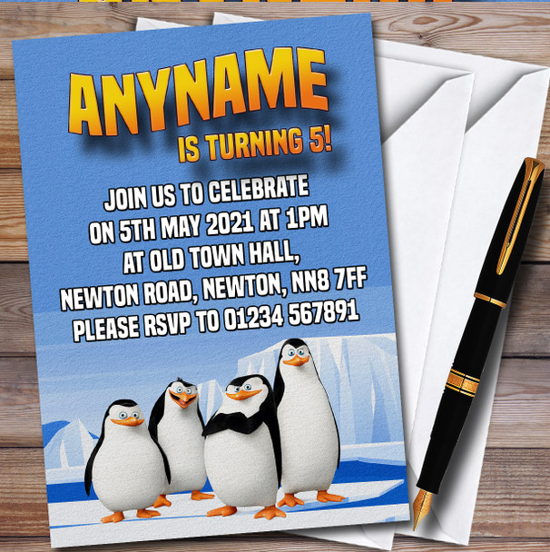 Penguins Of Madagascar Ice Personalised Children's Birthday Party Invitations