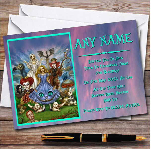 Alice In Wonderland Disney Personalised Children's Birthday Party Invitations