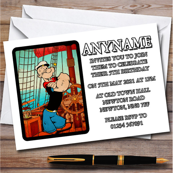 Popeye The Sailor Red Ship Personalised Children's Birthday Party Invitations