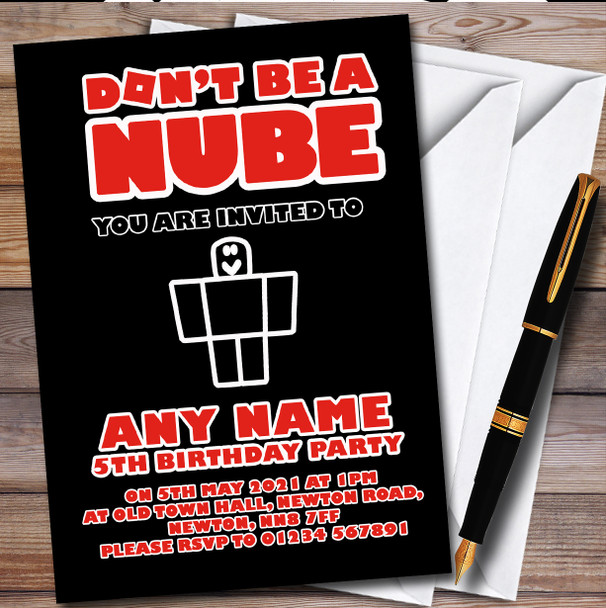 Roblox Don't Be A Nube Red Personalised Children's Birthday Party Invitations